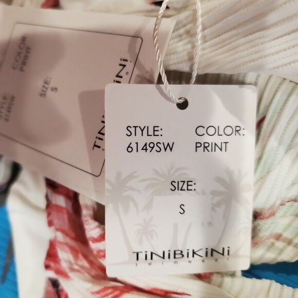 TiniBikini floral white textured strappy high waisted Women's 2 piece Bi… - Picture 8 of 10